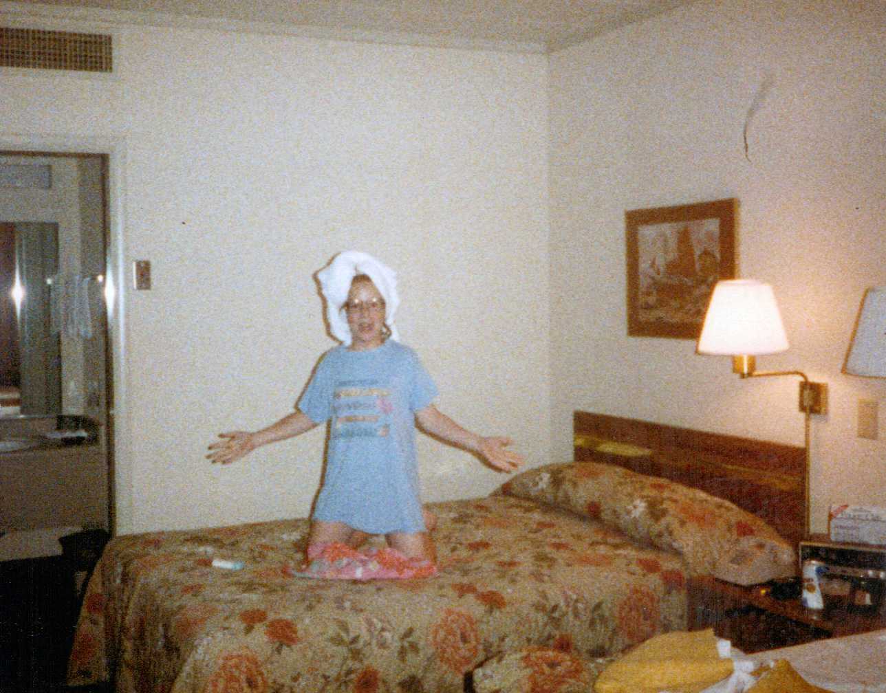 Sharon @ hotel on trip.