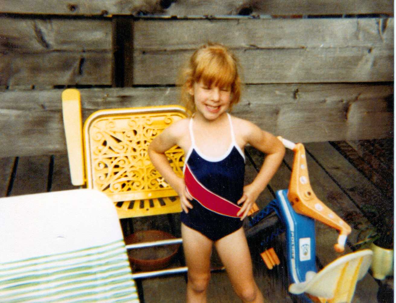 Sharon showing off her swimsuit.